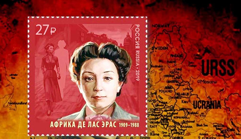 Sello postal emitido en Rusia en 1919 como homenaje a África de las Heras.