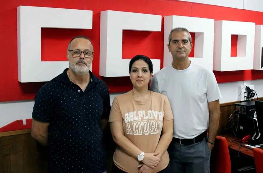 El secretario general de CCOO, &Aacute;ngel Lara, la secretaria de Acci&oacute;n Sindical, Claudia Gonz&aacute;lez, y el secretario de Organizaci&oacute;n, Pablo Caballero.