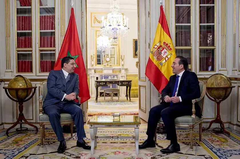 17ABR25 I El ministro de Asuntos Exteriores, Jos&eacute; Manuel Albares, con su homologo marroqu&iacute;, Nasser Bourita.