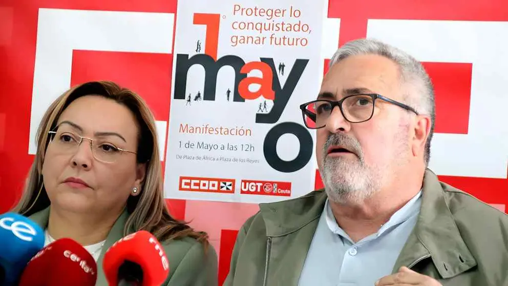 Los secretarios generales de UGT y CCOO en Ceuta, Yolanda Aparicio y Emilio Postigo