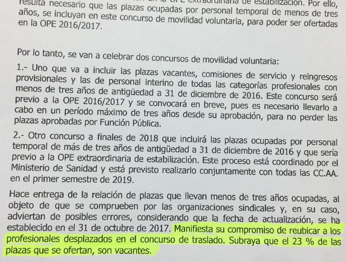 Acta por escrito y firmada reubicación desplazados traslados INGESA2