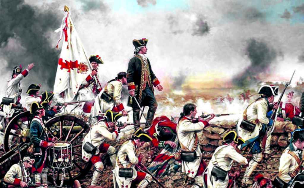 Bernardo de Gálvez comandando el asalto en la batalla de Pensacola I Pintura de Ferrer-Dalmau