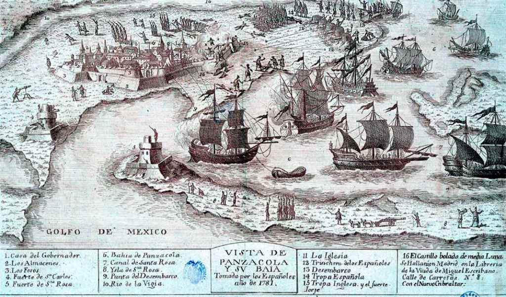 Vista de Pensacola y su bahía tomada por los españoles, año 1781 I Biblioteca Nacional de España.